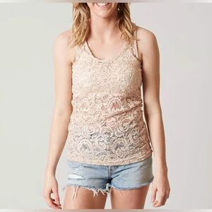 Rosio Lace Racerback Tank Top Beige M